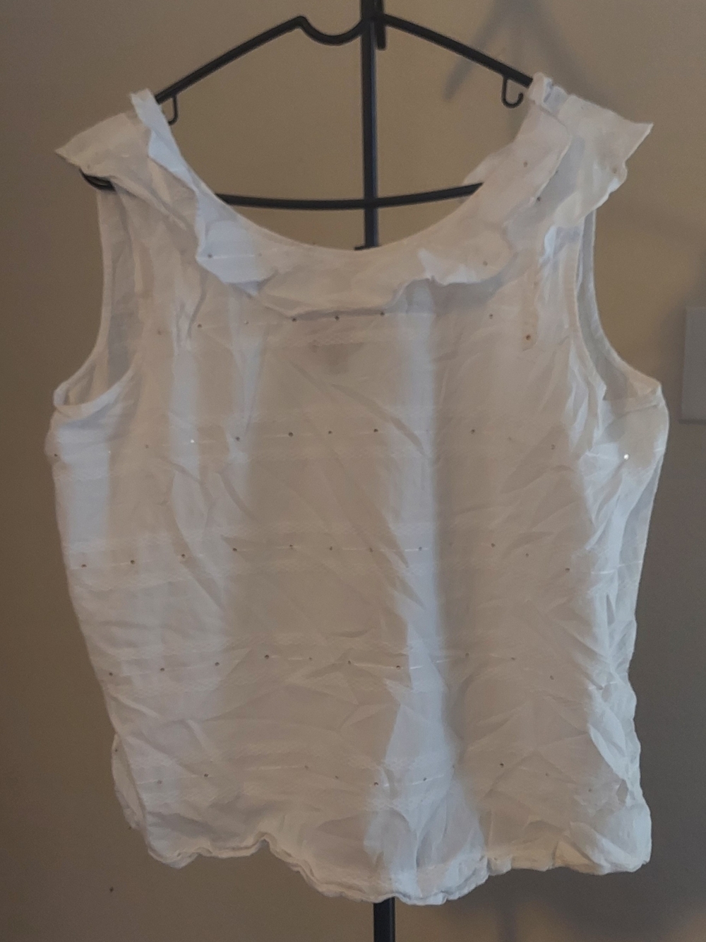 a.n.a White Ruffle Neck Sleeveless Camisole with Tiny Sparkle